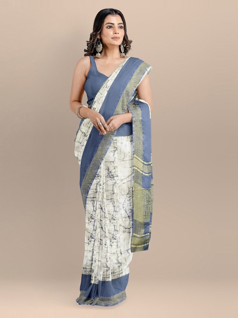 BharatSthali Blue Pure Cotton Printed Narayan Peth Saree