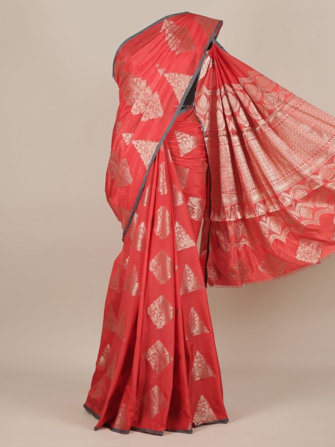 Pothys Red & Silver-Toned Jute Silk Woven Design Saree