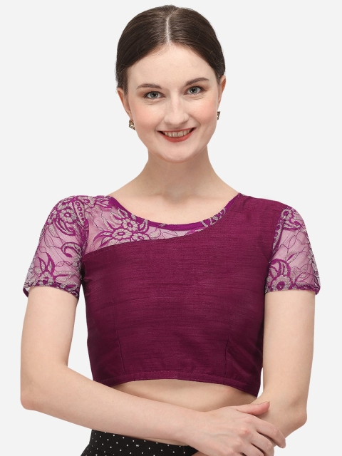 Nanda Silk Mills Women Purple Solid Lace Readymade Saree Blouse