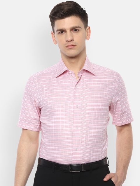 Louis Philippe Men Pink & White Regular Fit Checked Cotton Formal Shirt