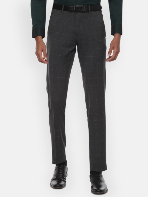 Van Heusen Men Grey Slim Fit Checked Formal Trousers