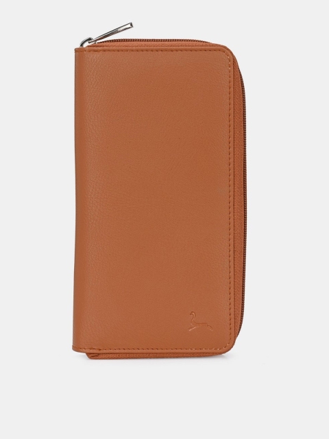Pacific Gold Women Tan Brown Solid Zip Around Wallet