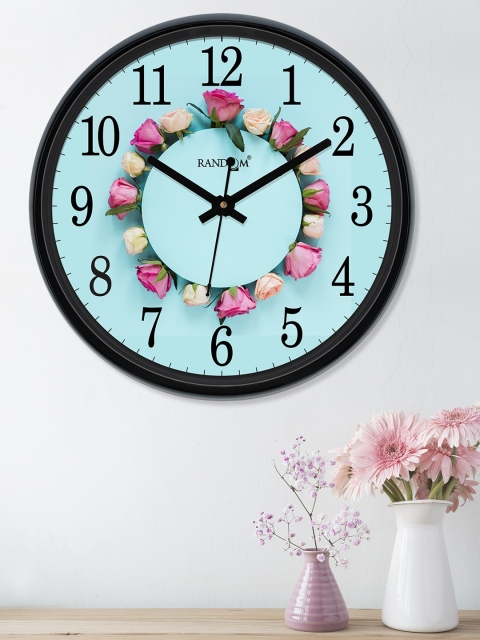 RANDOM Black & Turquoise Blue Round Textured Analogue Wall Clock