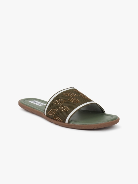 PERY PAO Women Olive Green Woven Design Open Toe Flats
