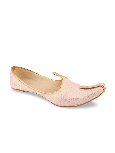 DESI COLOUR Men Pink Woven Design Mojaris
