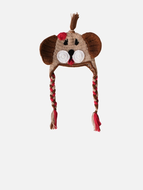 Woonie Kids Brown & Black Self Design Beanie