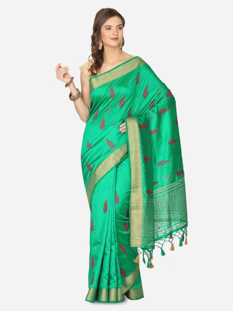 BOMBAY SELECTIONS Green Woven Design Tussar Saree
