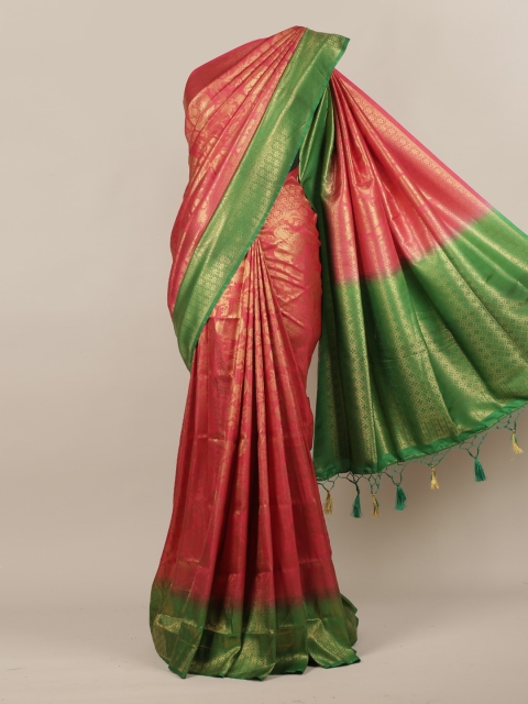 Pothys Pink & Green Jute Silk Woven Design Saree
