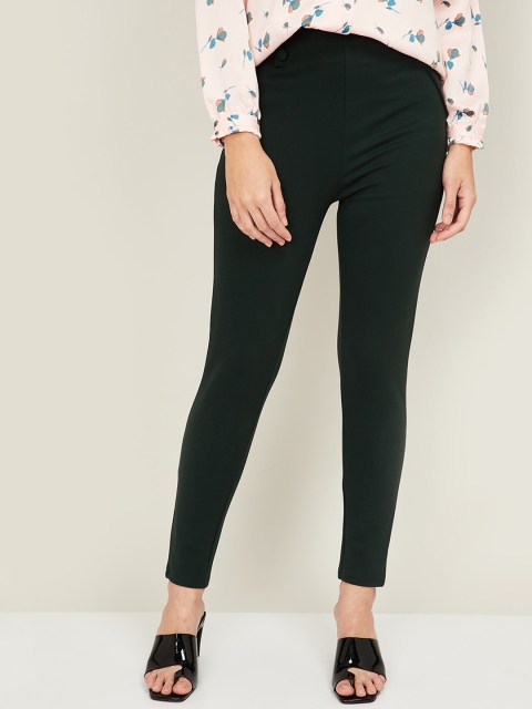 CODE by Lifestyle Women Green Regular Fit Solid Regular Trousers