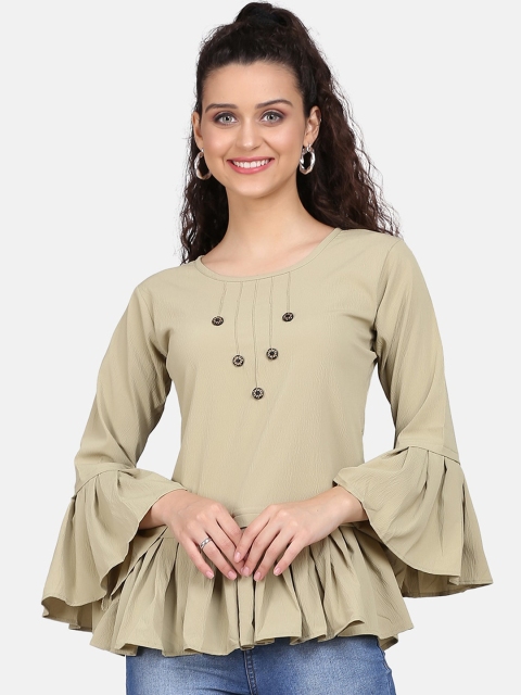 Clothzy Khaki Flutter Sleeves A-Line Top
