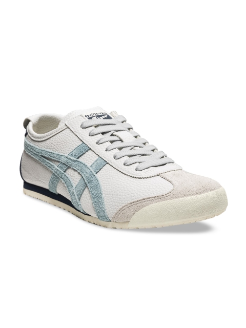 Onitsuka Tiger Unisex Grey Woven Design Leather Sneakers Mexico 66