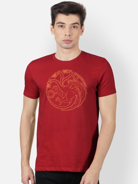 Free Authority Men Red Game Of Thrones Printed Round Neck Pure Cotton T-shirt