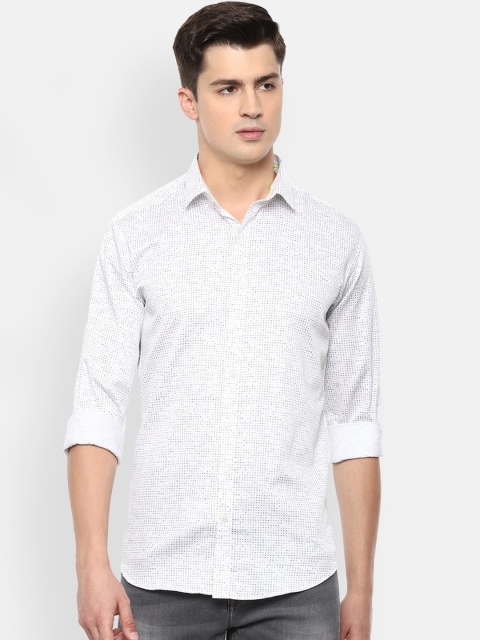 V Dot Men White & Grey Regular Fit Printed Cotton Casual Shirt