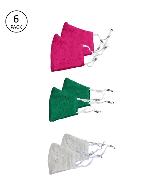 Bellofox Unisex Pack Of 6 Pink & Green Self Design 3-Ply Reusable Protective Cloth Masks