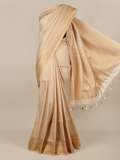 Pothys Beige Pure Silk Solid Banarasi Saree