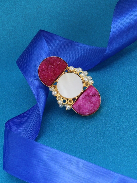 Adwitiya Collection Gold-Plated Maroon & White Semi Precious Stone-Studded Handcrafted Finger Ring
Adwitiya Collection Gold-Plated Maroon & White Semi Precious Stone-Studded Handcrafted Finger Ring