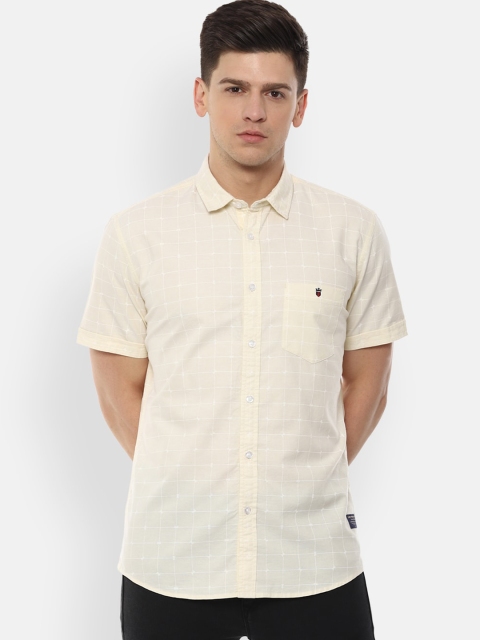 Louis Philippe Jeans Men Yellow Checked Casual Shirt
