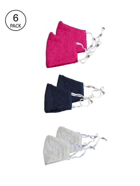Bellofox Unisex Pack of 6 Pink & White 3-Ply Reusable Protective Outdoor Cloth Masks