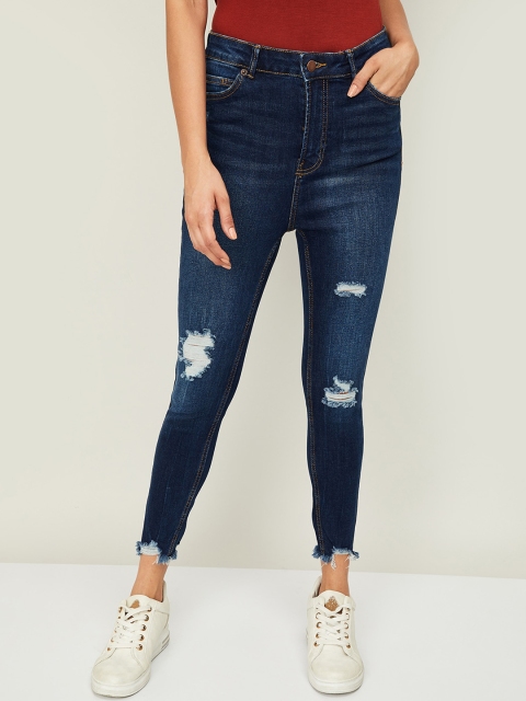 Ginger by Lifestyle Women Navy Blue Skinny Fit Mid-Rise Mildly Distressed Jeans