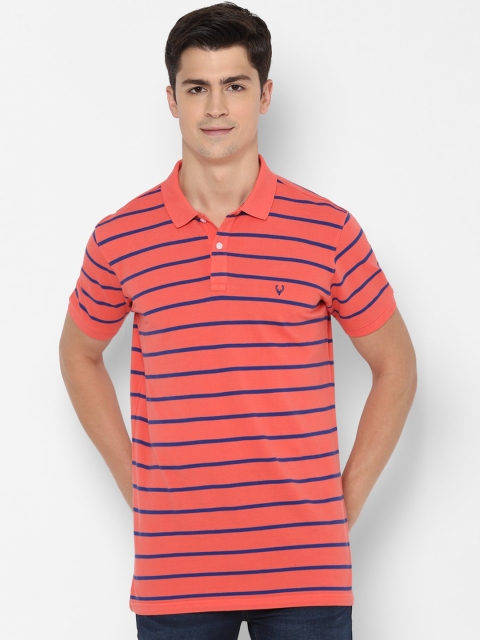 Allen Solly Men Orange Striped Polo Collar T-shirt