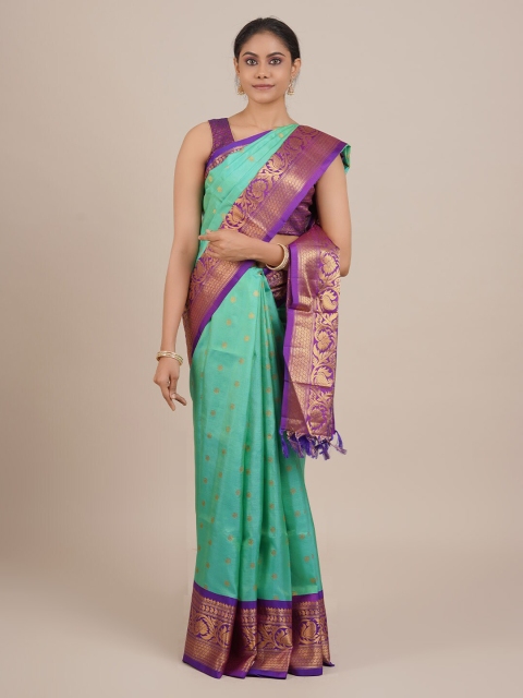 Pothys Green & Purple Pure Silk Woven Design Gadwal Saree
