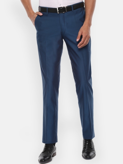 Louis Philippe Men Navy Blue Regular Fit Solid Formal Trousers