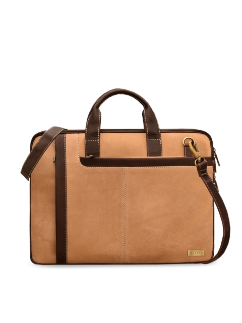 ABYS Unisex Tan Brown Solid Leather Laptop Bag