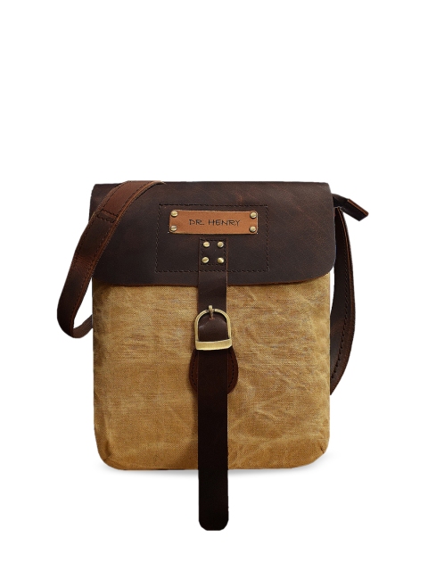 DR. HENRY Unisex Brown & Tan Colourblocked Messenger Bag