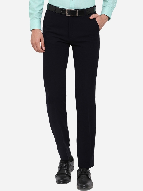 JB STUDIO Men Navy Blue Regular Fit Solid Formal Trousers