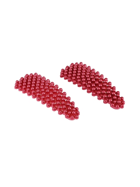 BuckleUp Red Set of 2 Beaded Tic Tac Hair Clip