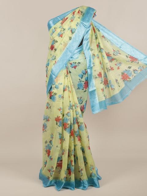 Pothys Green & Blue Jute Silk Printed Saree
