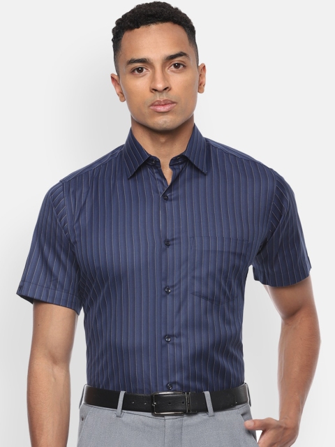 Van Heusen Men Navy Blue & White Regular Fit Striped Cotton Formal Shirt