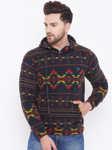 HARBORNBAY Men Charcoal Self Design Hooded Sweatshirt