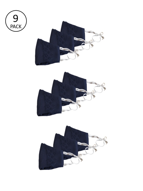 Bellofox Pack of 9 3-Ply Reusable Protective Outdoor Masks, Navy blue