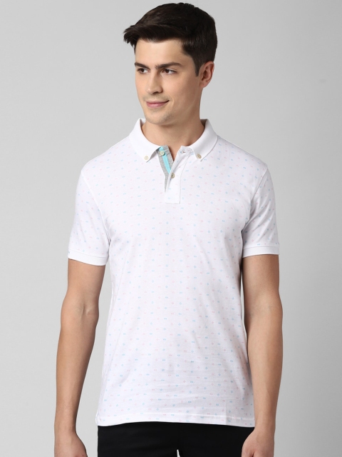 Peter England Casuals Men White Self Design Polo Collar T-shirt