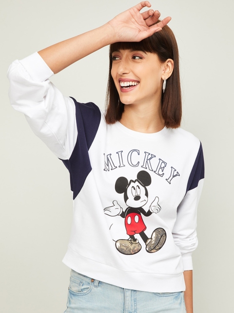 Ginger by Lifestyle Women White & Black Mickey Printed Sweatshirt
