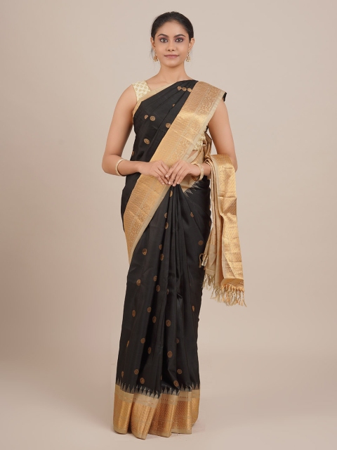 Pothys Black & Cream-Coloured Pure Silk Printed Gadwal Saree