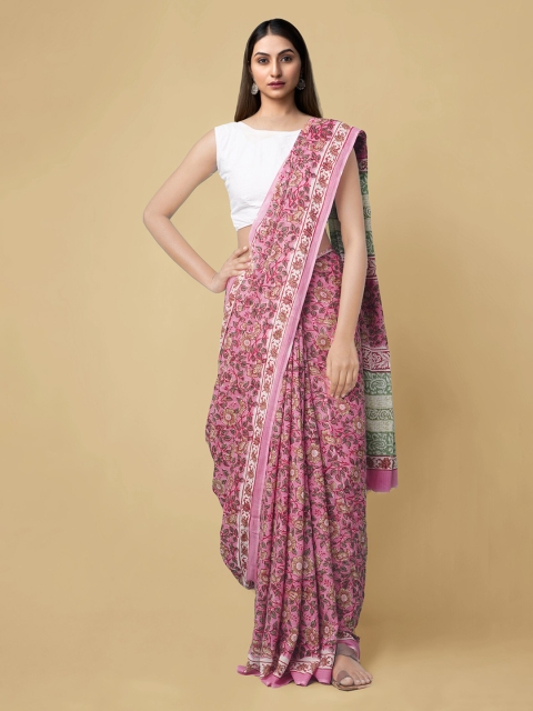 Unnati Silks Pink Pure Cotton Printed Kota Saree