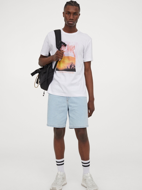 H&M Men White Printed T-shirt