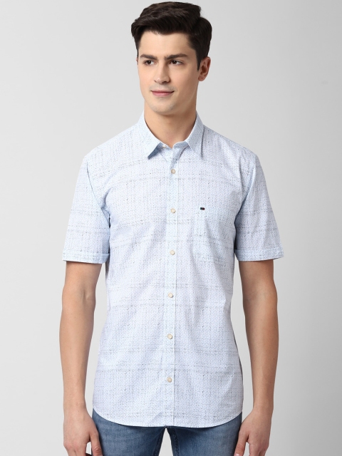 Peter England Casuals Men White & Blue Regular Fit Printed Cotton Casual Shirt