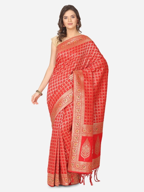 BOMBAY SELECTIONS Red Solid Banarasi Saree