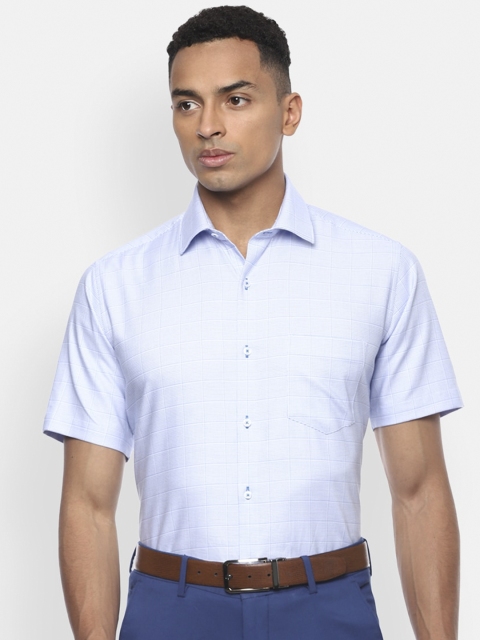 Van Heusen Men Blue Regular Fit Checked Cotton Formal Shirt