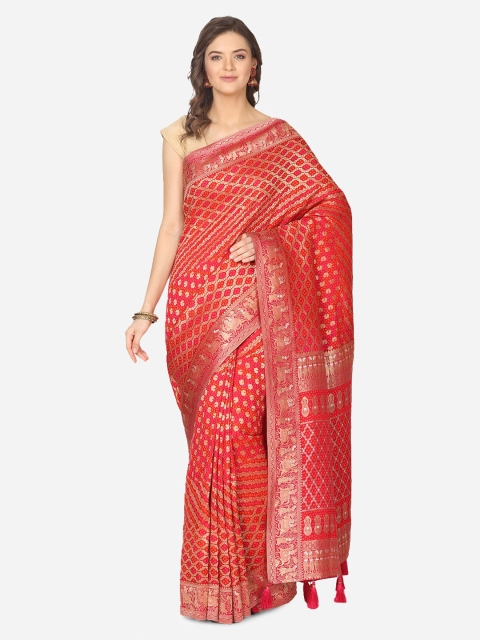 BOMBAY SELECTIONS Red & Gold-Toned Silk Blend Woven Design Banarasi Saree
