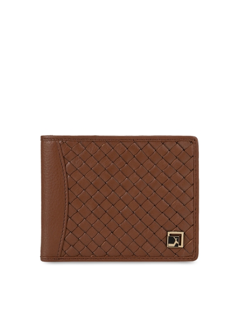 Da Milano Men Brown Woven Design Leather Two Fold Wallet