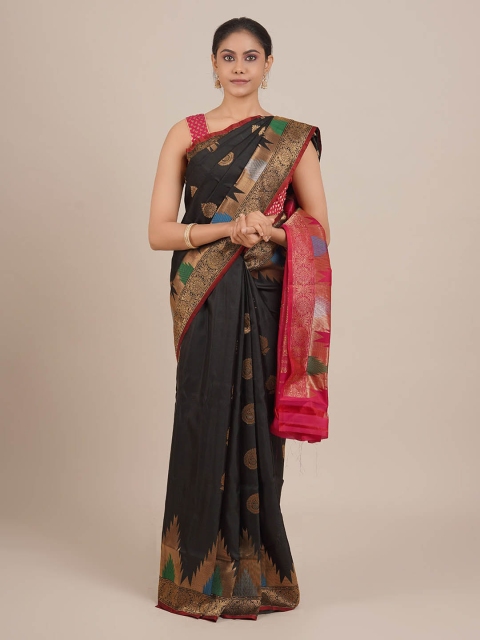 Pothys Black & Red Pure Silk Woven Design Gadwal Saree
