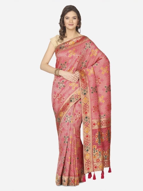 BOMBAY SELECTIONS Pink & Gold-Toned Pure Silk Woven Design Mysore Silk Saree