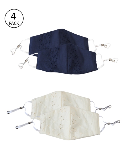 Bellofox Unisex Pack Of 4 Self Design 3-Ply Reusable Protective Outdoor Masks, Navy blue