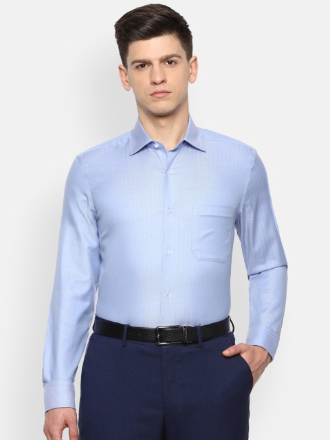 Louis Philippe Permapress Men Blue Regular Fit Striped Cotton Formal Shirt