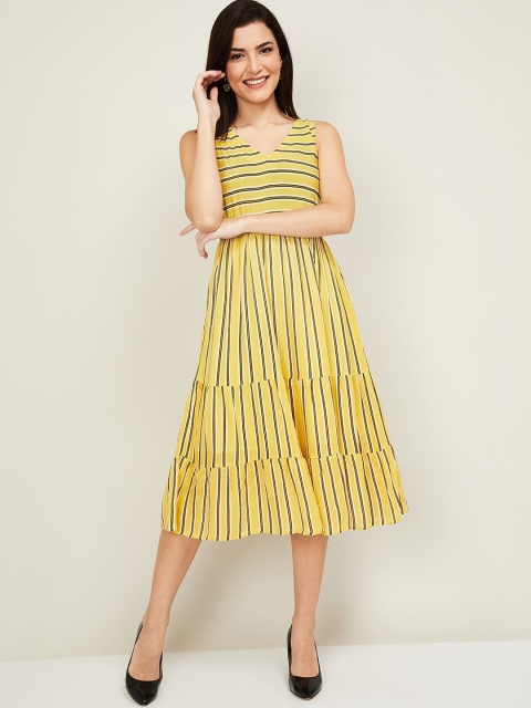 CODE by Lifestyle Women Mustard Striped Fit and Flare Dress