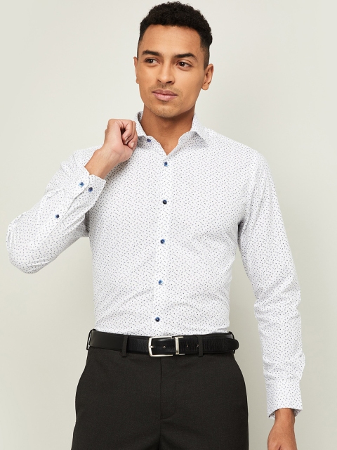 CODE by Lifestyle Men White & Navy Blue Slim Fit Printed Formal Shirt